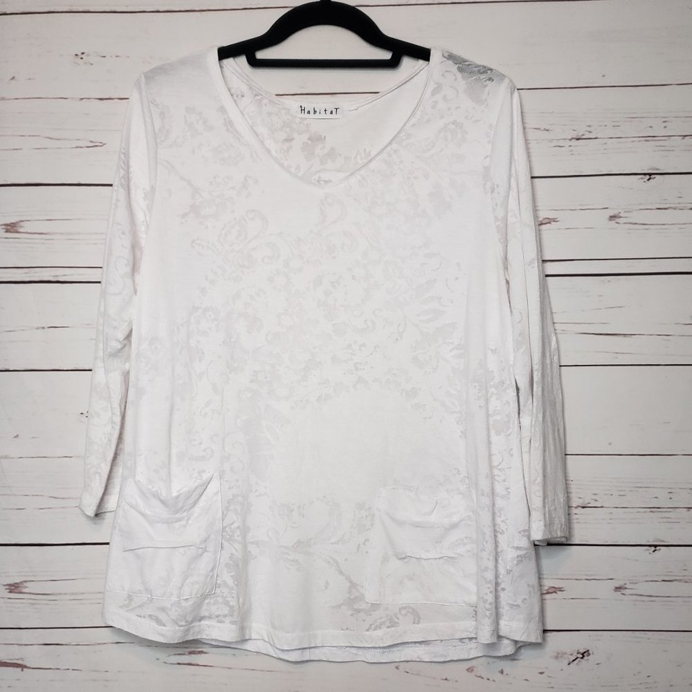 Habitat White Burn Out Long Sleeve Tee